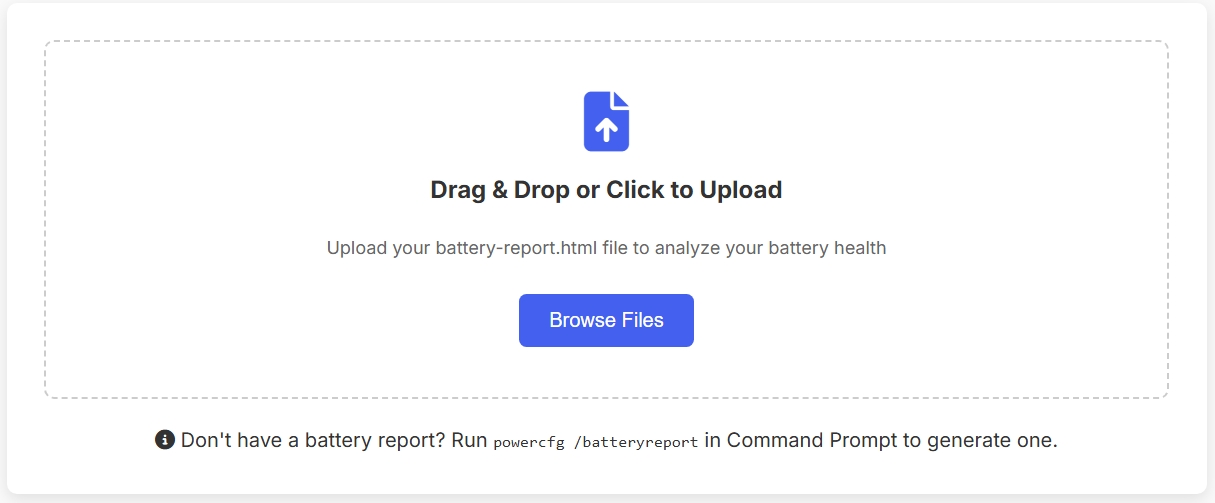 Battery Health Analyzer upload screen