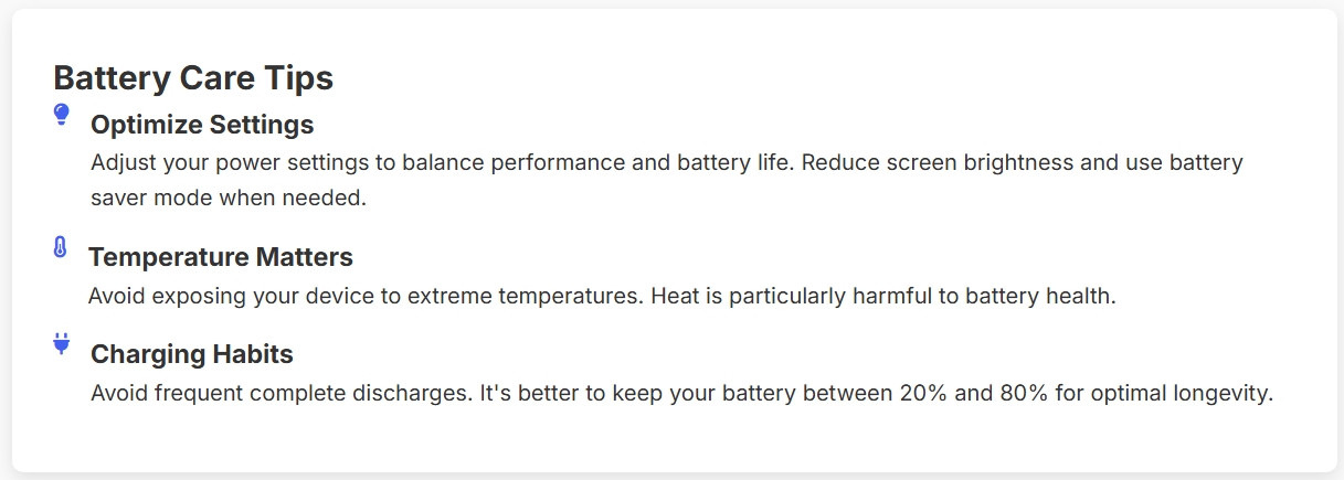 Battery care tips section
